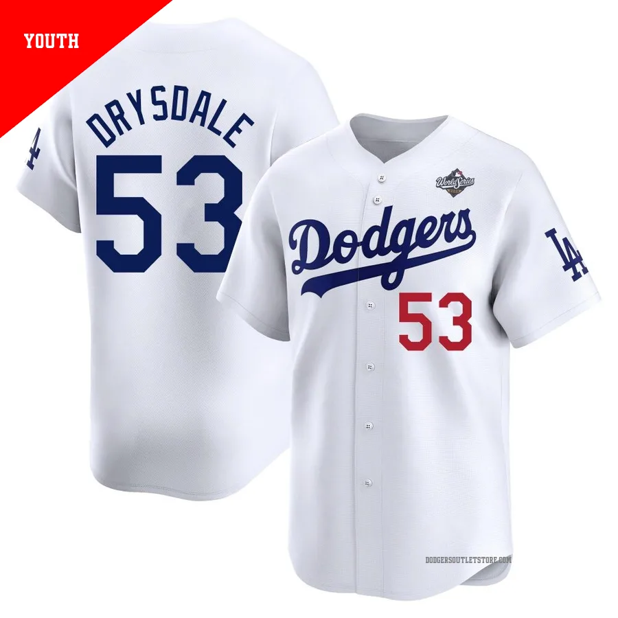 Los Angeles Dodgers ＃53 Don Drysdale Youth White Limited Home 2025 World Series Jersey