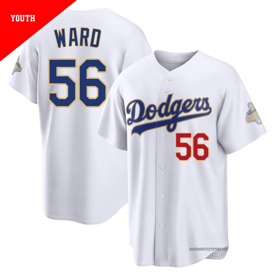 Los Angeles Dodgers ＃56 Ryan Ward Youth Gold Limited White 2026 Collection Stadium Jersey