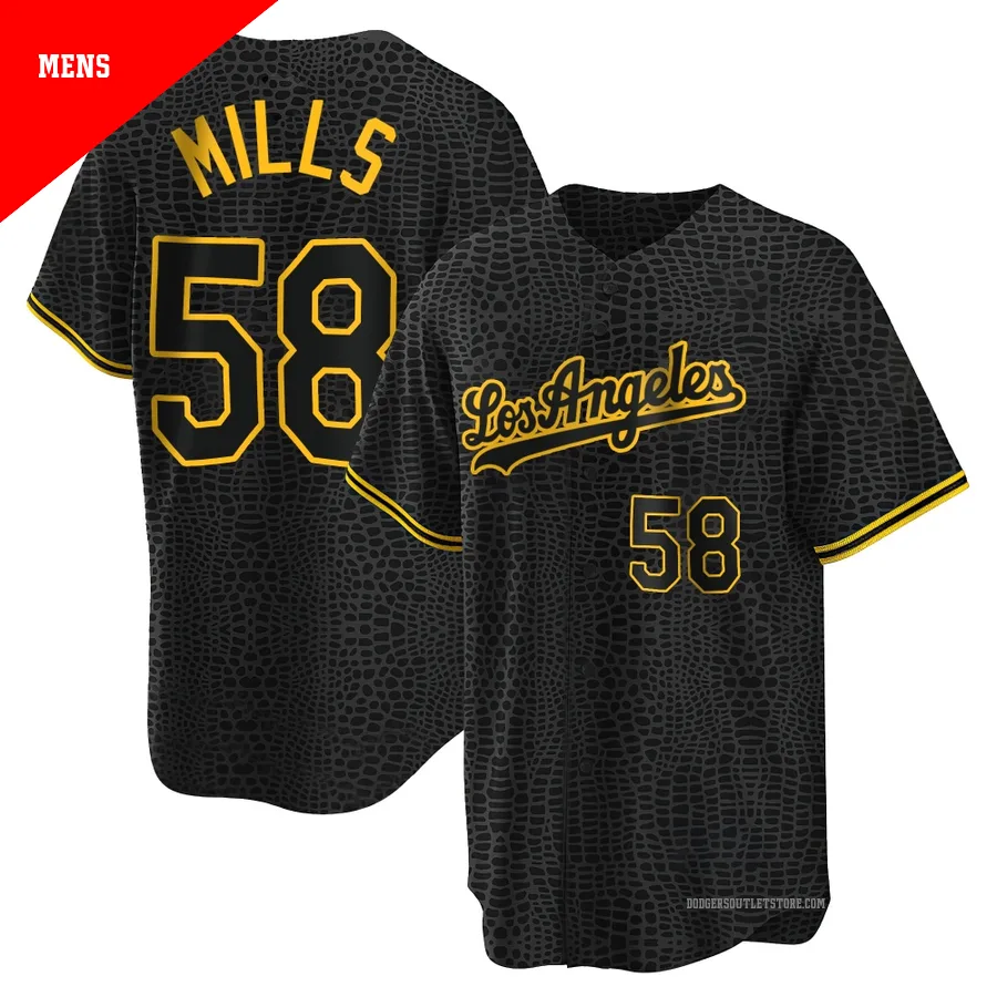 Los Angeles Dodgers ＃58 Wyatt Mills Men's Black Replica Snake Skin City Jersey