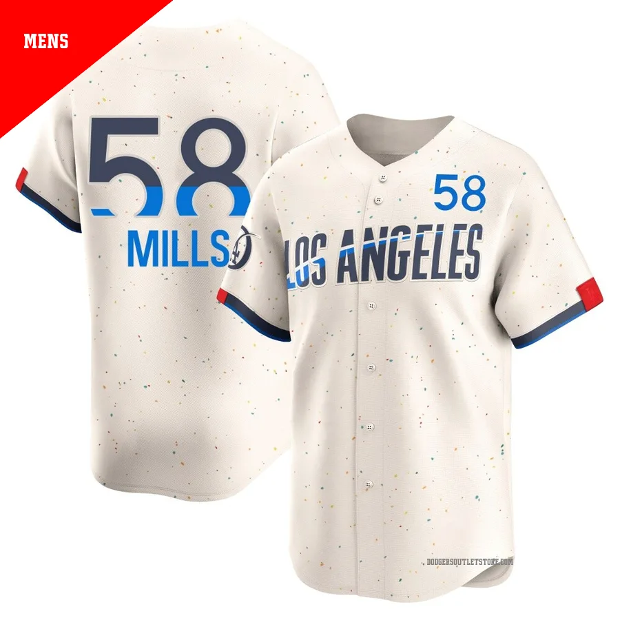Los Angeles Dodgers ＃58 Wyatt Mills Men's Cream Limited 2024 City Connect Jersey