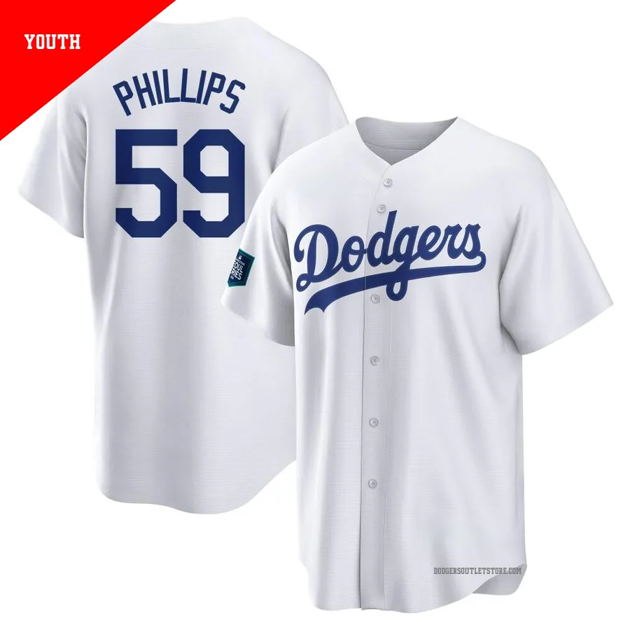 Los Angeles Dodgers ＃59 Evan Phillips Youth White Replica 2024 World Tour Seoul Series Home Jersey