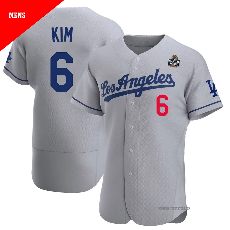 Los Angeles Dodgers ＃6 Hyeseong Kim Men's Gray Authentic Away Official 2024 World Series Jersey