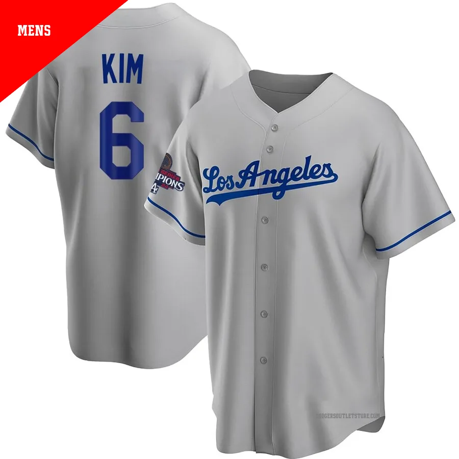 Los Angeles Dodgers ＃6 Hyeseong Kim Men's Gray Replica Road 2024 World Series Champions Jersey