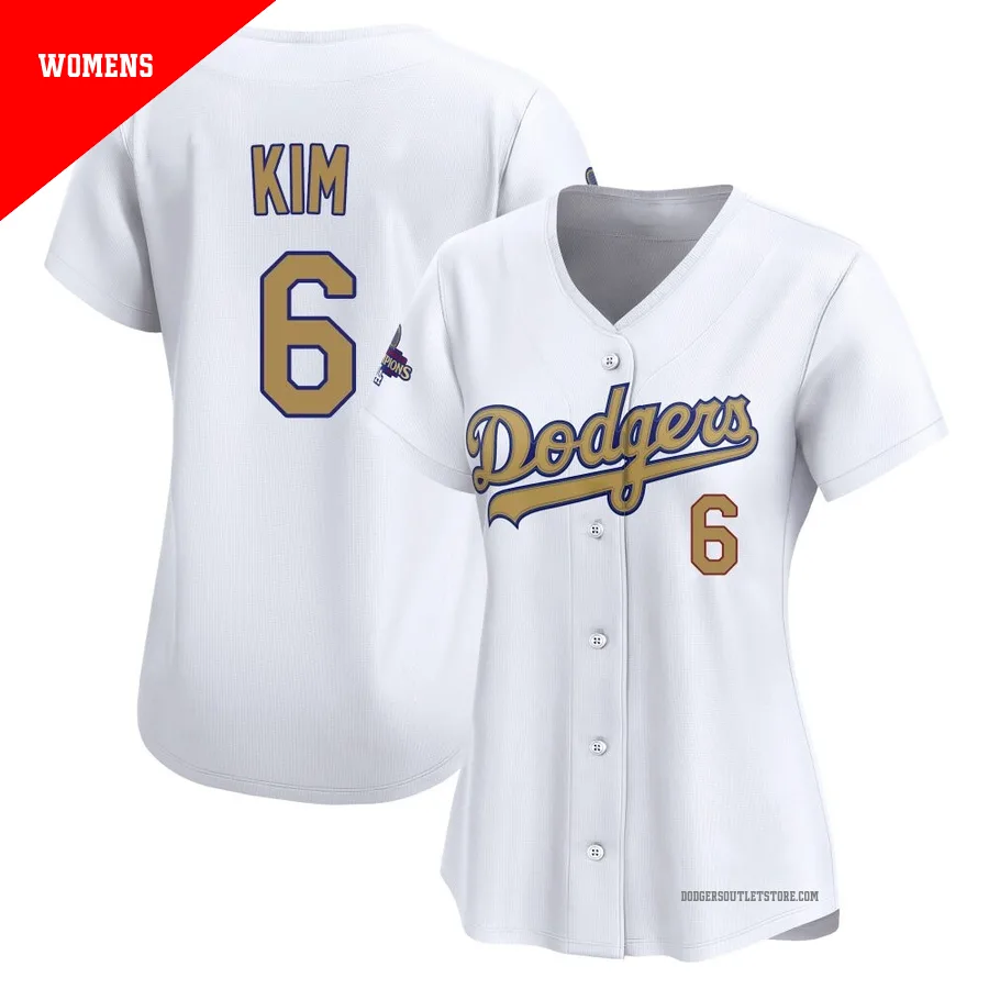 Los Angeles Dodgers ＃6 Hyeseong Kim Women's Gold Limited White 2025 Collection Jersey