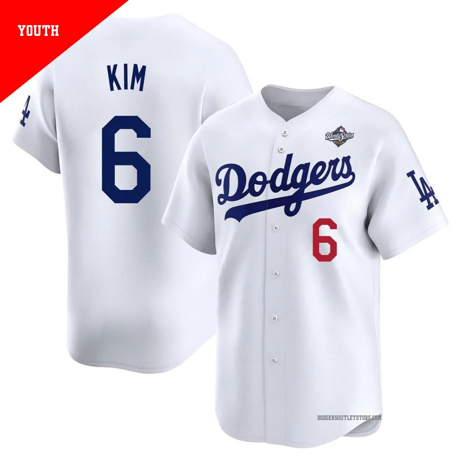 Los Angeles Dodgers ＃6 Hyeseong Kim Youth White Limited Home 2025 World Series Jersey