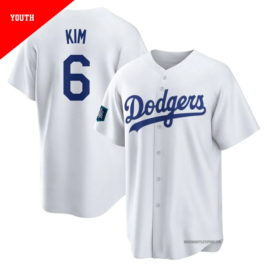 Los Angeles Dodgers ＃6 Hyeseong Kim Youth White Replica 2024 World Tour Seoul Series Home Jersey