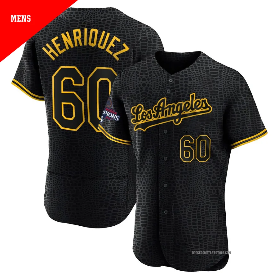 Los Angeles Dodgers ＃60 Edgardo Henriquez Men's Black Authentic Snake Skin City 2024 World Series Champions Jersey