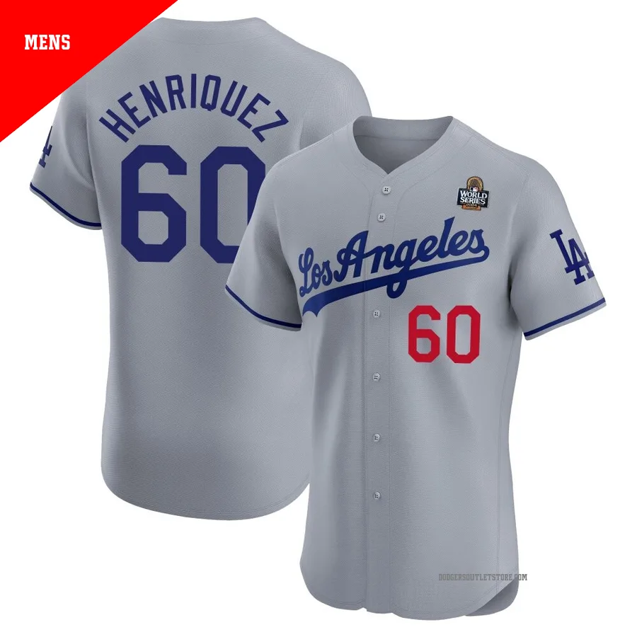 Los Angeles Dodgers ＃60 Edgardo Henriquez Men's Gray Elite Road 2024 World Series Jersey