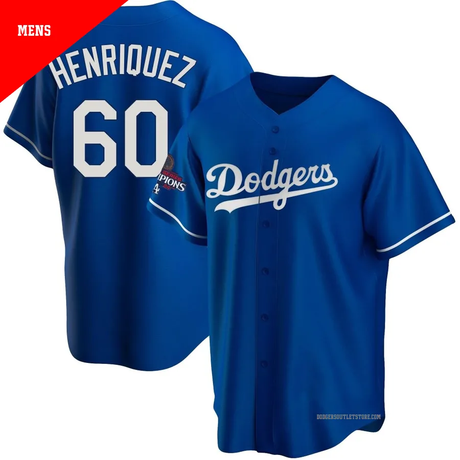 Los Angeles Dodgers ＃60 Edgardo Henriquez Men's Royal Replica Alternate 2024 World Series Champions Jersey