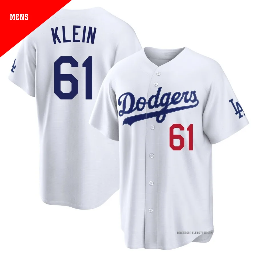 Los Angeles Dodgers ＃61 Will Klein Men's White Limited Home Stadium Jersey