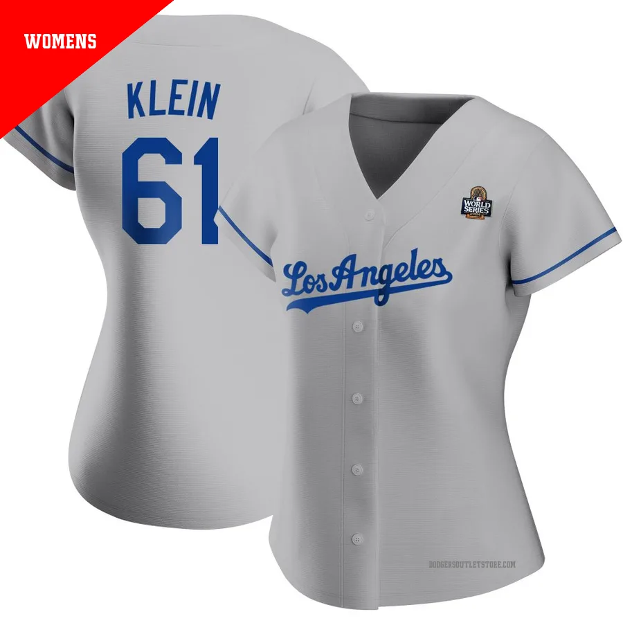 Los Angeles Dodgers ＃61 Will Klein Women's Gray Authentic Road 2024 World Series Jersey