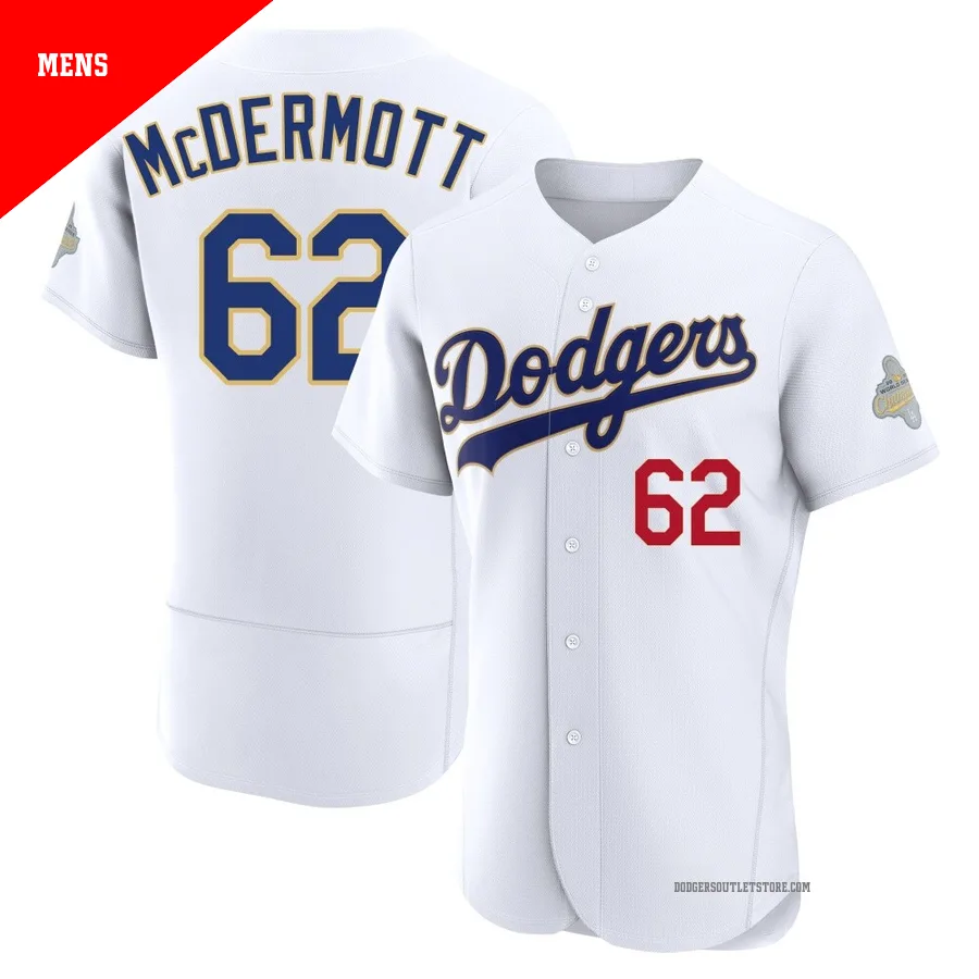 Los Angeles Dodgers ＃62 Chayce McDermott Men's Gold Authentic White 2026 Collection Jersey