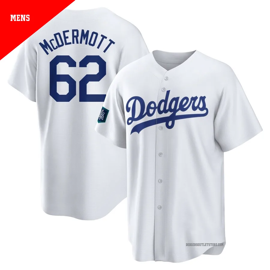 Los Angeles Dodgers ＃62 Chayce McDermott Men's White Replica 2024 World Tour Seoul Series Home Jersey