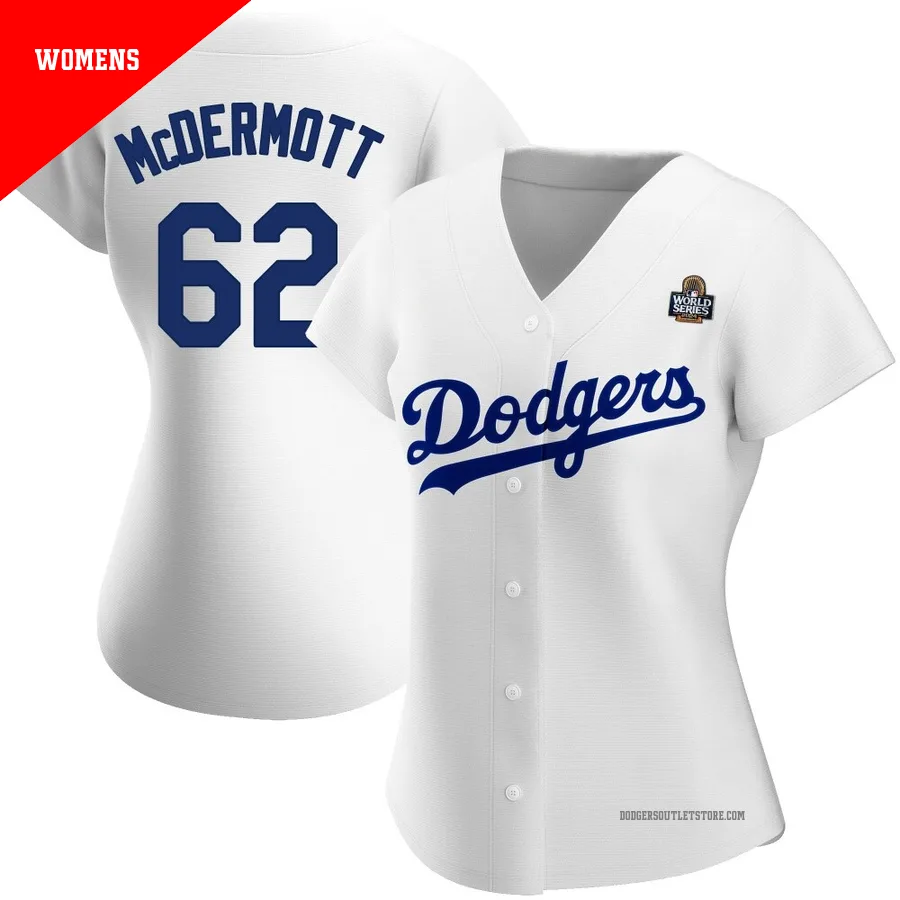Los Angeles Dodgers ＃62 Chayce McDermott Women's White Replica Home 2024 World Series Jersey