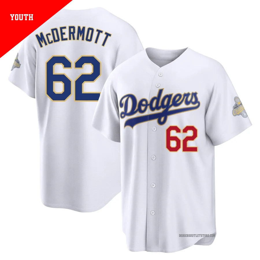 Los Angeles Dodgers ＃62 Chayce McDermott Youth Gold Limited White 2026 Collection Stadium Jersey