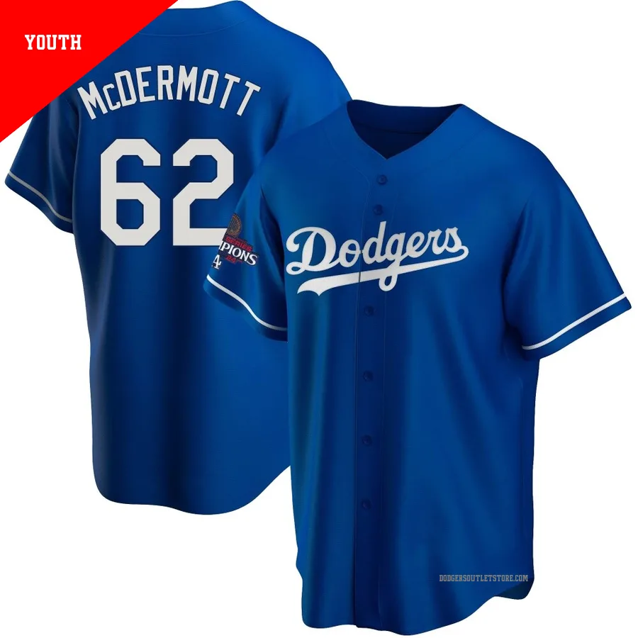 Los Angeles Dodgers ＃62 Chayce McDermott Youth Royal Replica Alternate 2024 World Series Champions Jersey