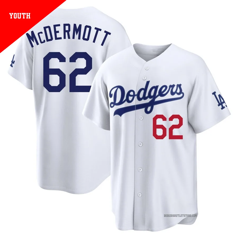 Los Angeles Dodgers ＃62 Chayce McDermott Youth White Limited Home Stadium Jersey