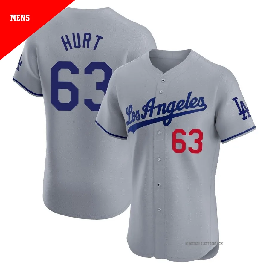Los Angeles Dodgers ＃63 Kyle Hurt Men's Gray Elite Road Jersey