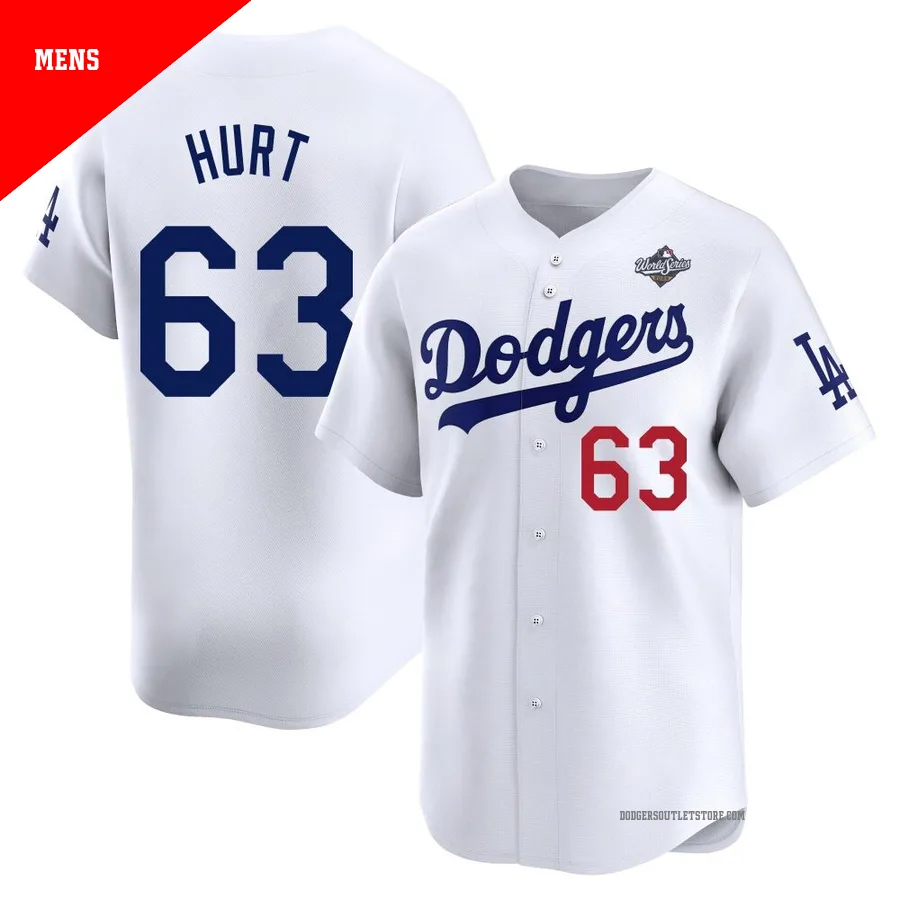 Los Angeles Dodgers ＃63 Kyle Hurt Men's White Limited Home 2025 World Series Jersey
