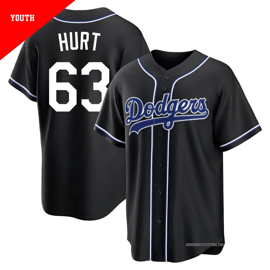 Los Angeles Dodgers ＃63 Kyle Hurt Youth Black Replica Fashion Out Jersey