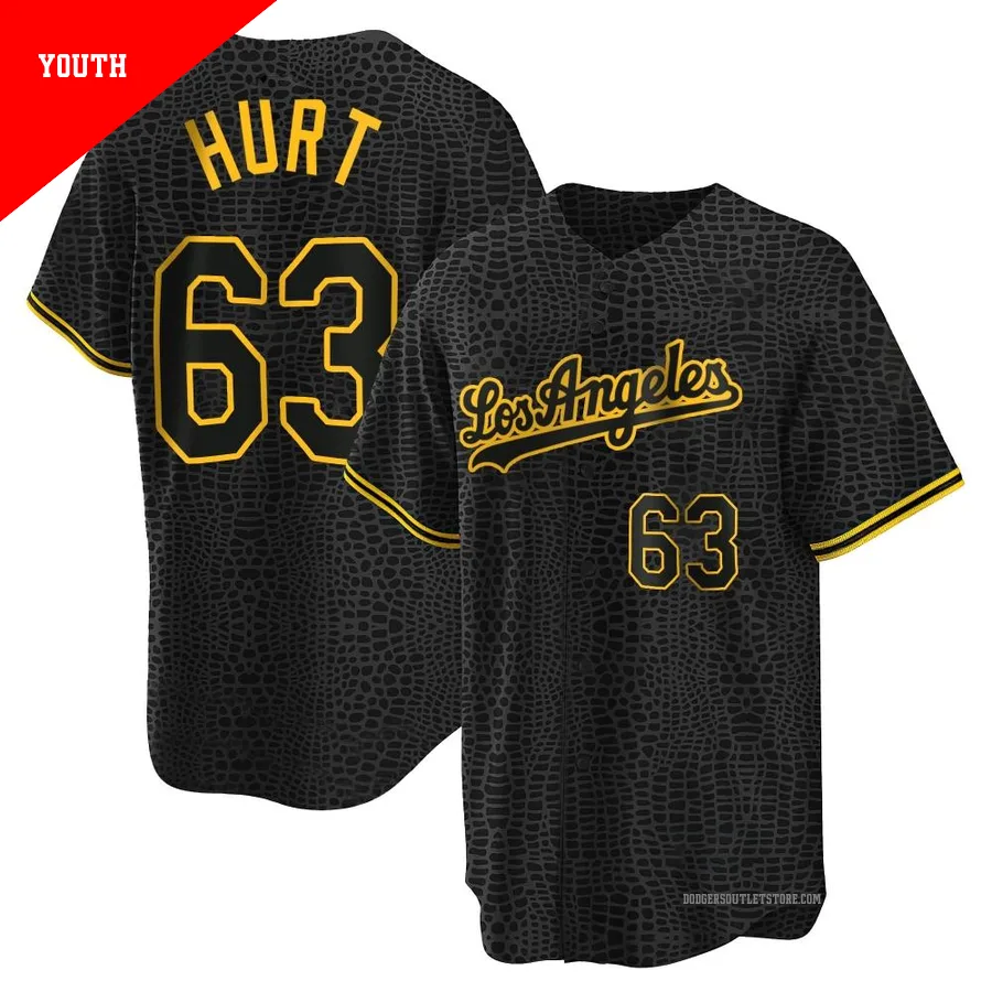 Los Angeles Dodgers ＃63 Kyle Hurt Youth Black Replica Snake Skin City Jersey
