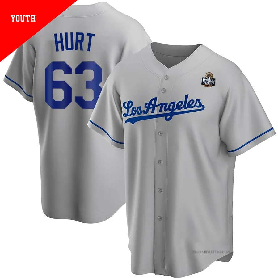Los Angeles Dodgers ＃63 Kyle Hurt Youth Gray Replica Road 2024 World Series Jersey