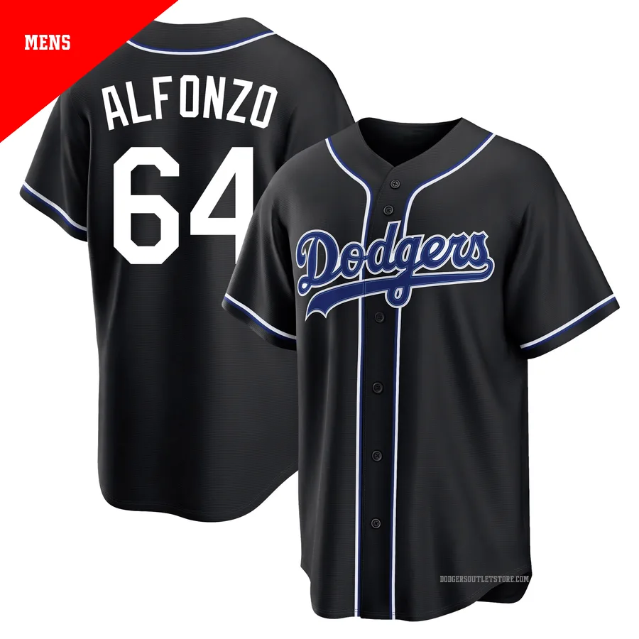 Los Angeles Dodgers ＃64 Eliezer Alfonzo Men's Black Replica Fashion Out Jersey