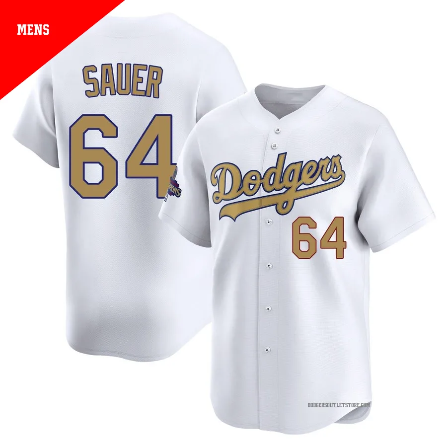 Los Angeles Dodgers ＃64 Matt Sauer Men's Gold Limited White 2025 Collection Jersey