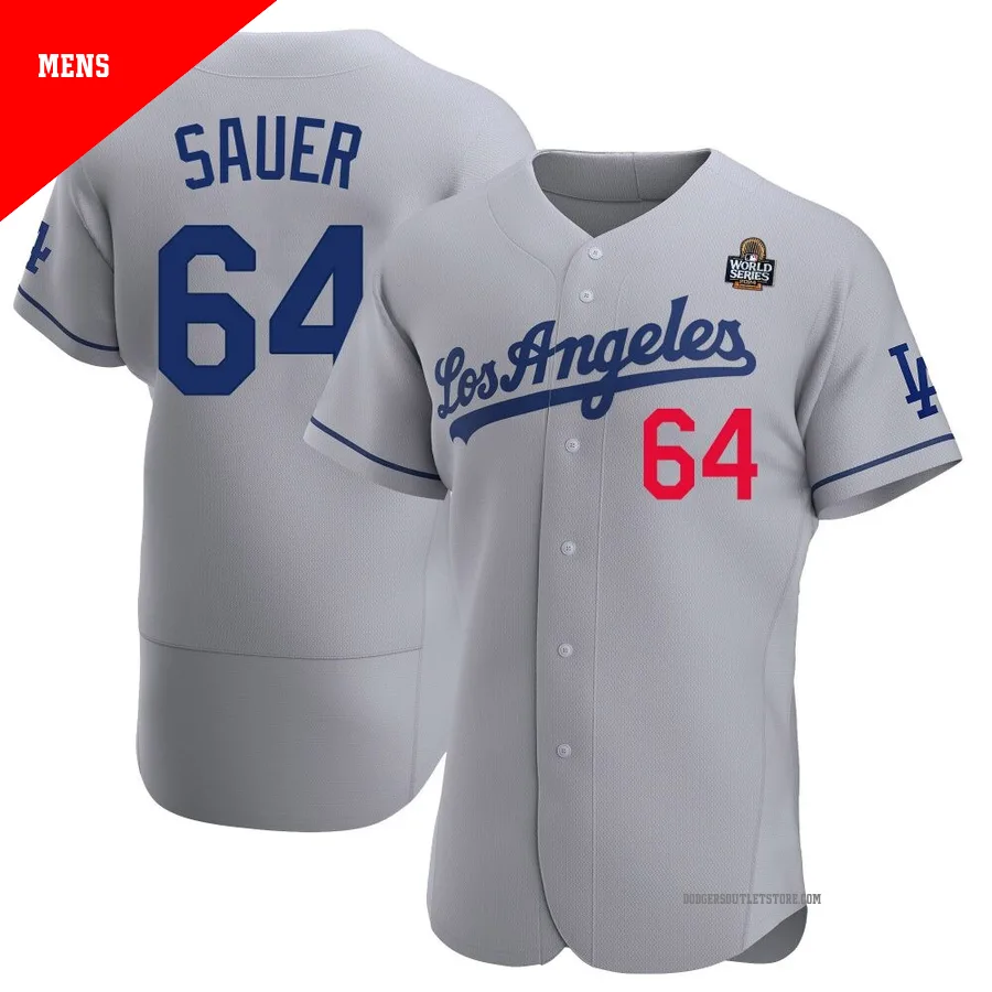 Los Angeles Dodgers ＃64 Matt Sauer Men's Gray Authentic Away Official 2024 World Series Jersey