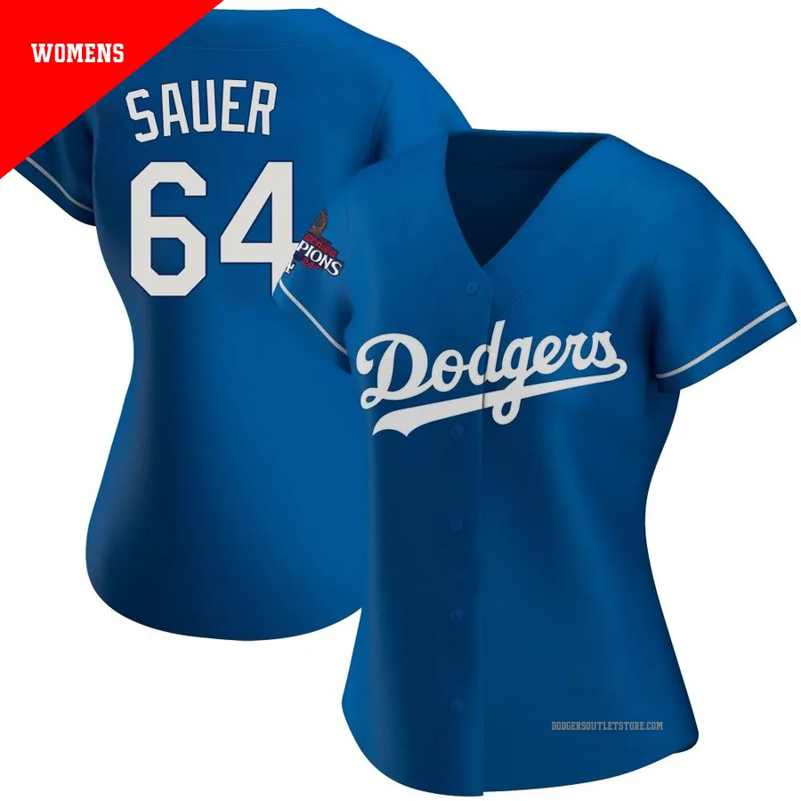 Los Angeles Dodgers ＃64 Matt Sauer Women's Royal Replica Alternate 2024 World Series Champions Jersey