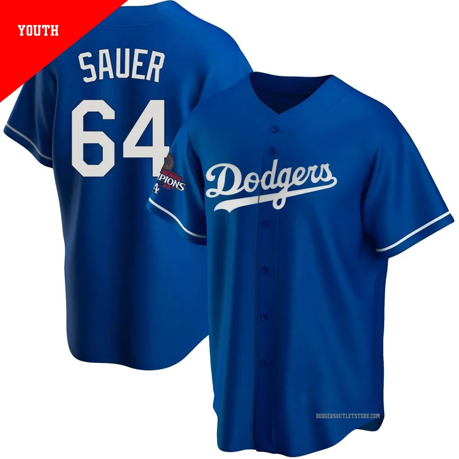 Los Angeles Dodgers ＃64 Matt Sauer Youth Royal Replica Alternate 2024 World Series Champions Jersey