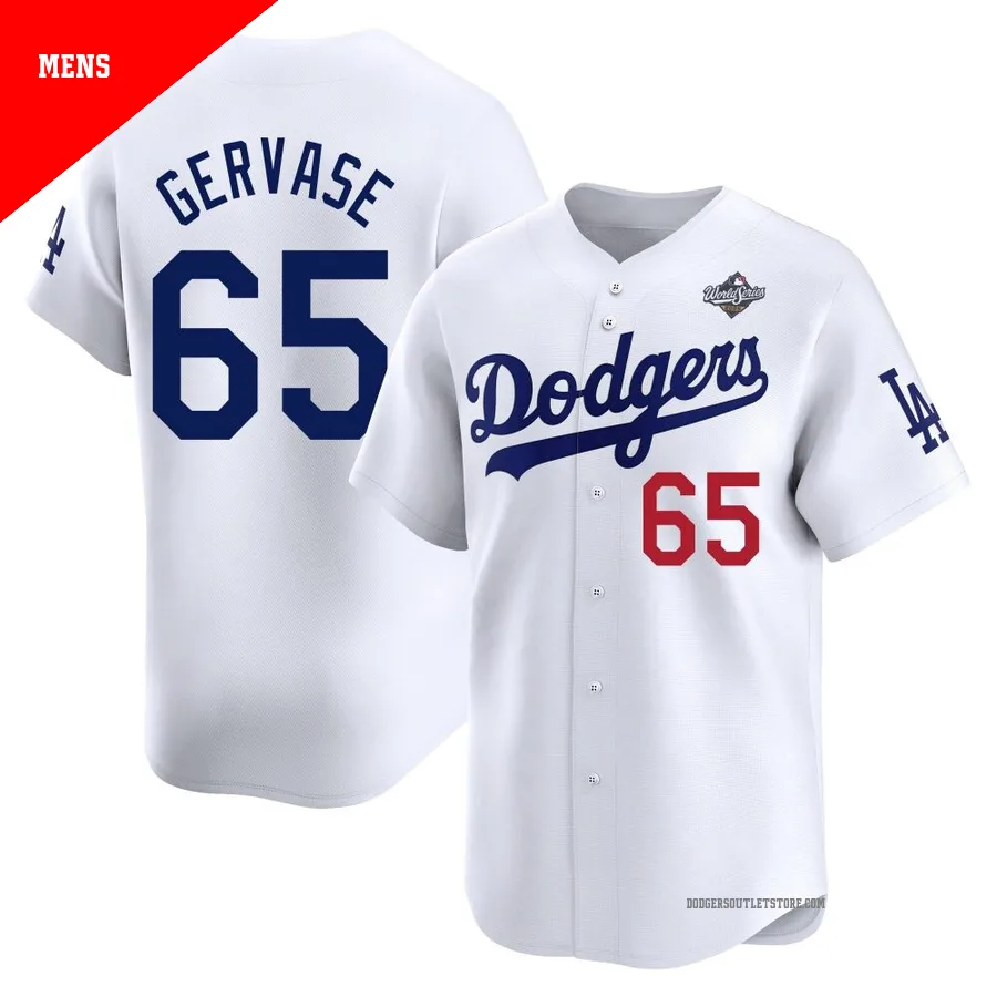 Los Angeles Dodgers ＃65 Paul Gervase Men's White Limited Home 2025 World Series Jersey