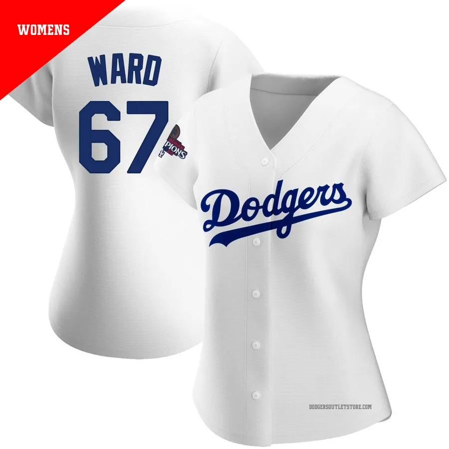 Los Angeles Dodgers ＃67 Ryan Ward Women's White Replica Home 2024 World Series Champions Jersey