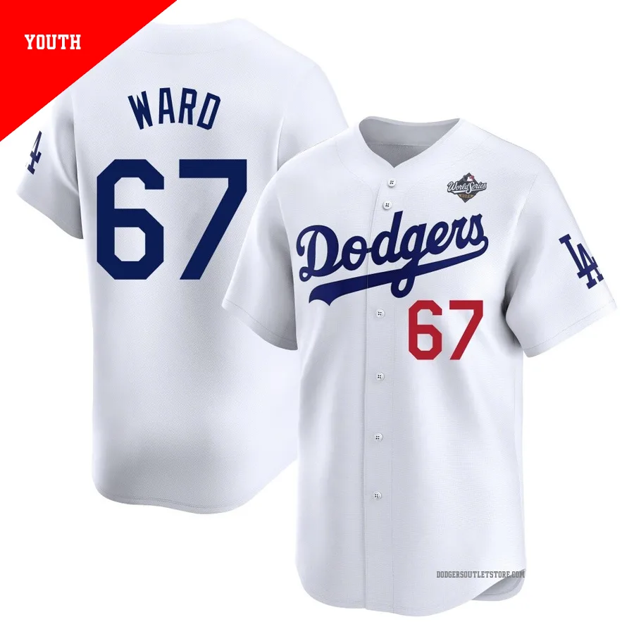 Los Angeles Dodgers ＃67 Ryan Ward Youth White Limited Home 2025 World Series Jersey
