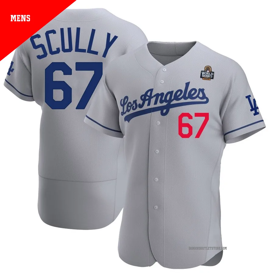Los Angeles Dodgers ＃67 Vin Scully Men's Gray Authentic Away Official 2024 World Series Jersey