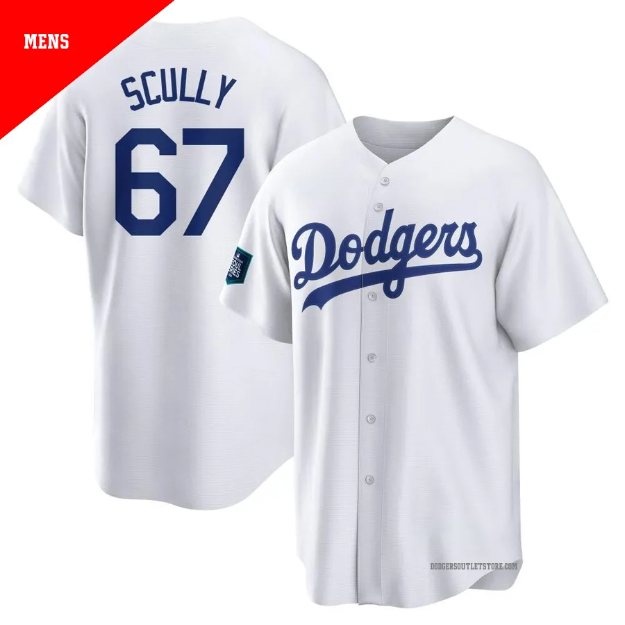 Los Angeles Dodgers ＃67 Vin Scully Men's White Replica 2024 World Tour Seoul Series Home Jersey