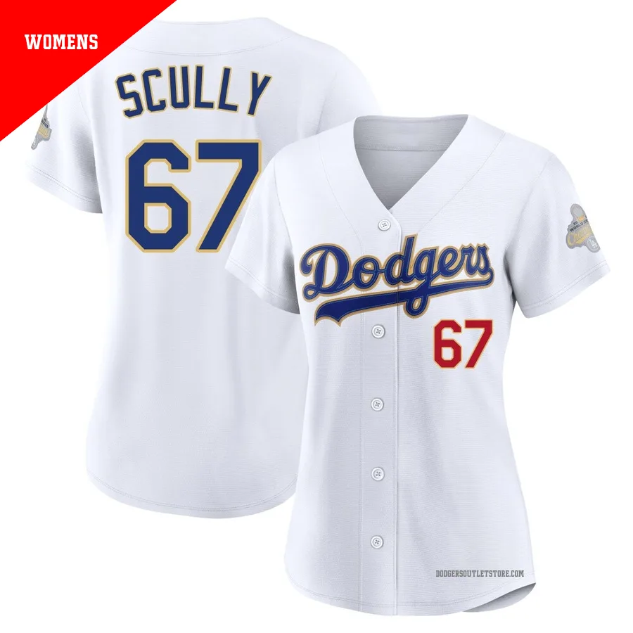 Los Angeles Dodgers ＃67 Vin Scully Women's Gold Limited White 2026 Collection Stadium Jersey