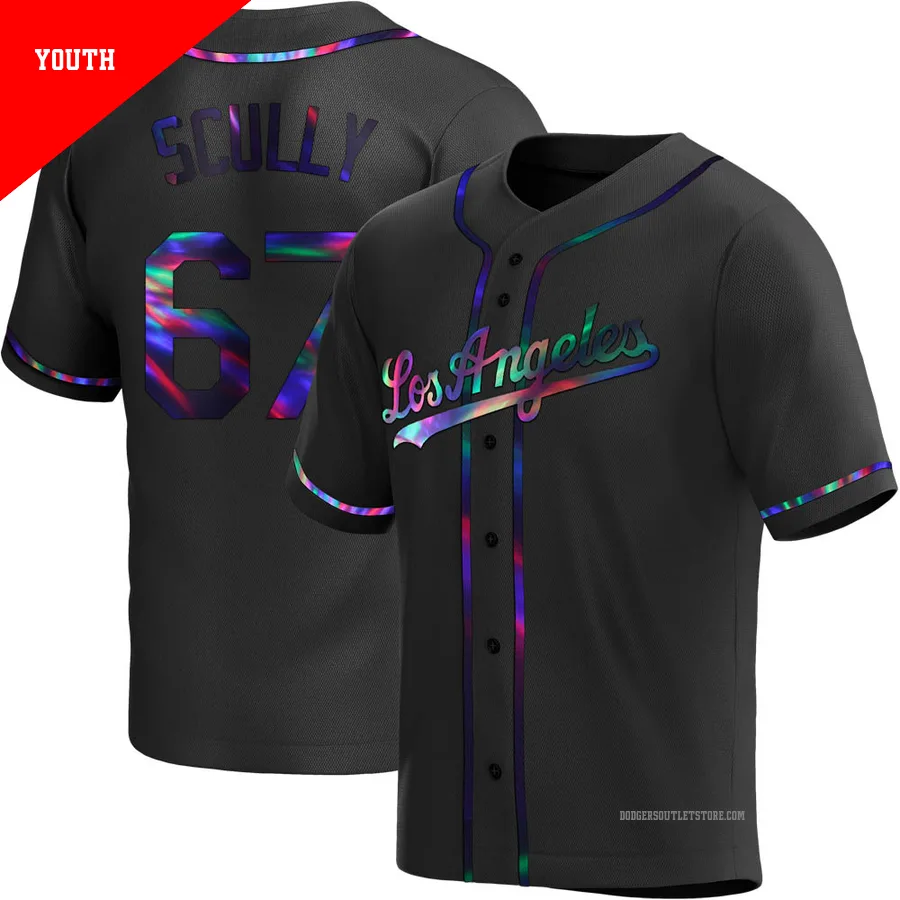 Los Angeles Dodgers ＃67 Vin Scully Youth Black Replica Holographic Alternate Jersey