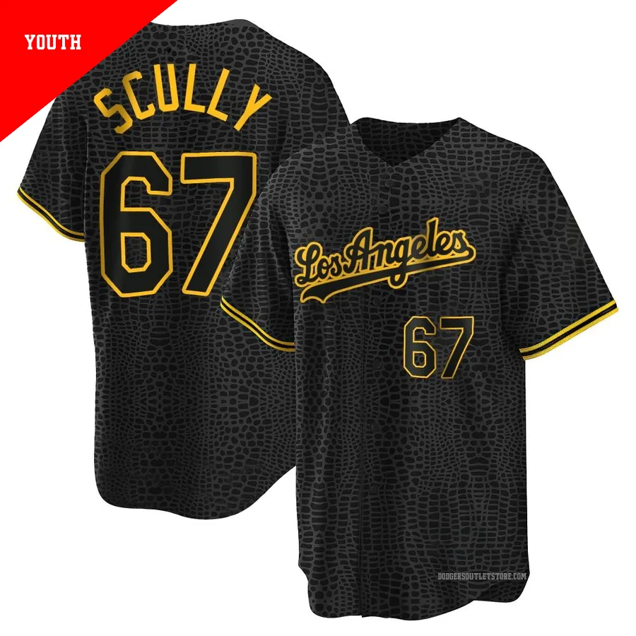 Los Angeles Dodgers ＃67 Vin Scully Youth Black Replica Snake Skin City Jersey