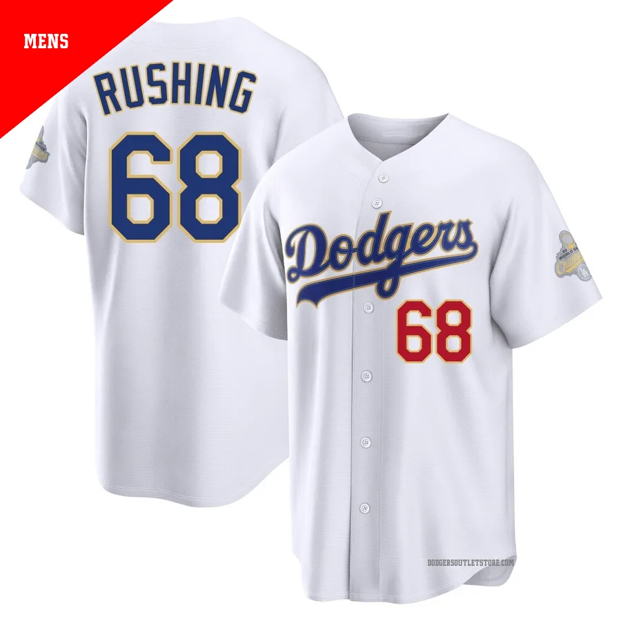 Los Angeles Dodgers ＃68 Dalton Rushing Men's Gold Limited White 2026 Collection Stadium Jersey