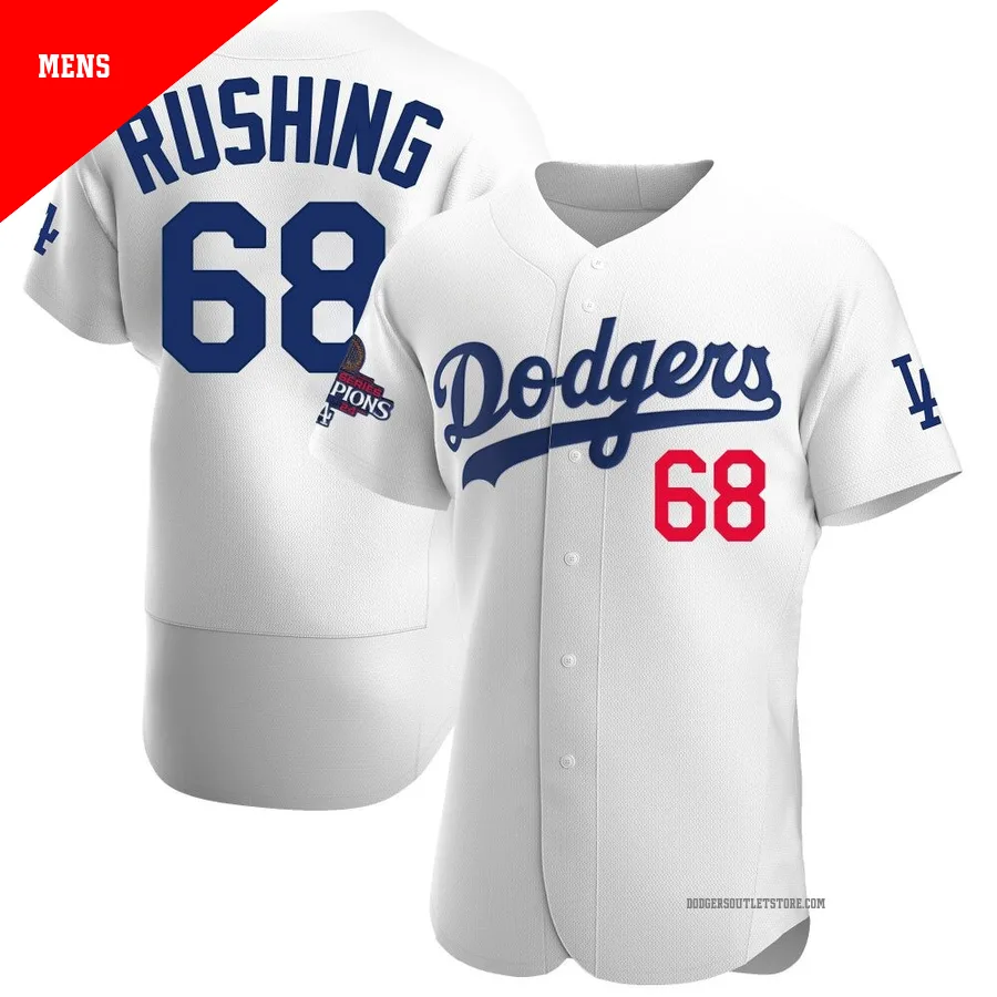 Los Angeles Dodgers ＃68 Dalton Rushing Men's White Authentic Home Official 2024 World Series Champions Jersey