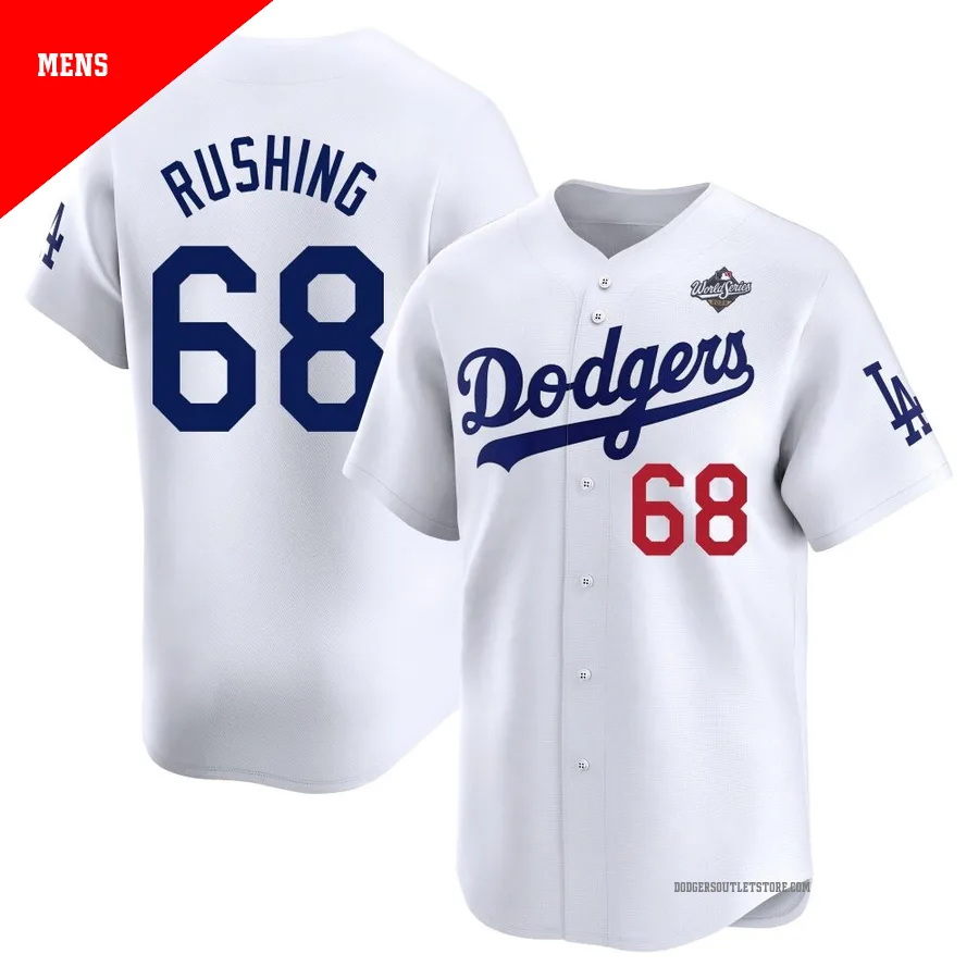 Los Angeles Dodgers ＃68 Dalton Rushing Men's White Limited Home 2025 World Series Jersey