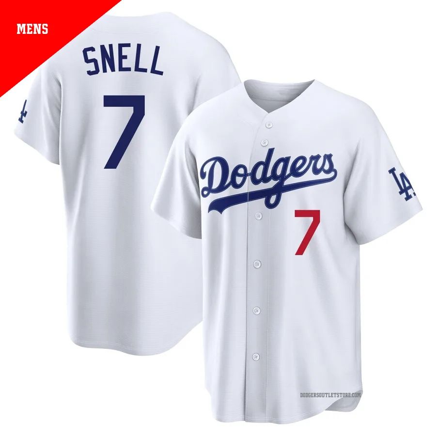 Los Angeles Dodgers ＃7 Blake Snell Men's White Limited Home Stadium Jersey