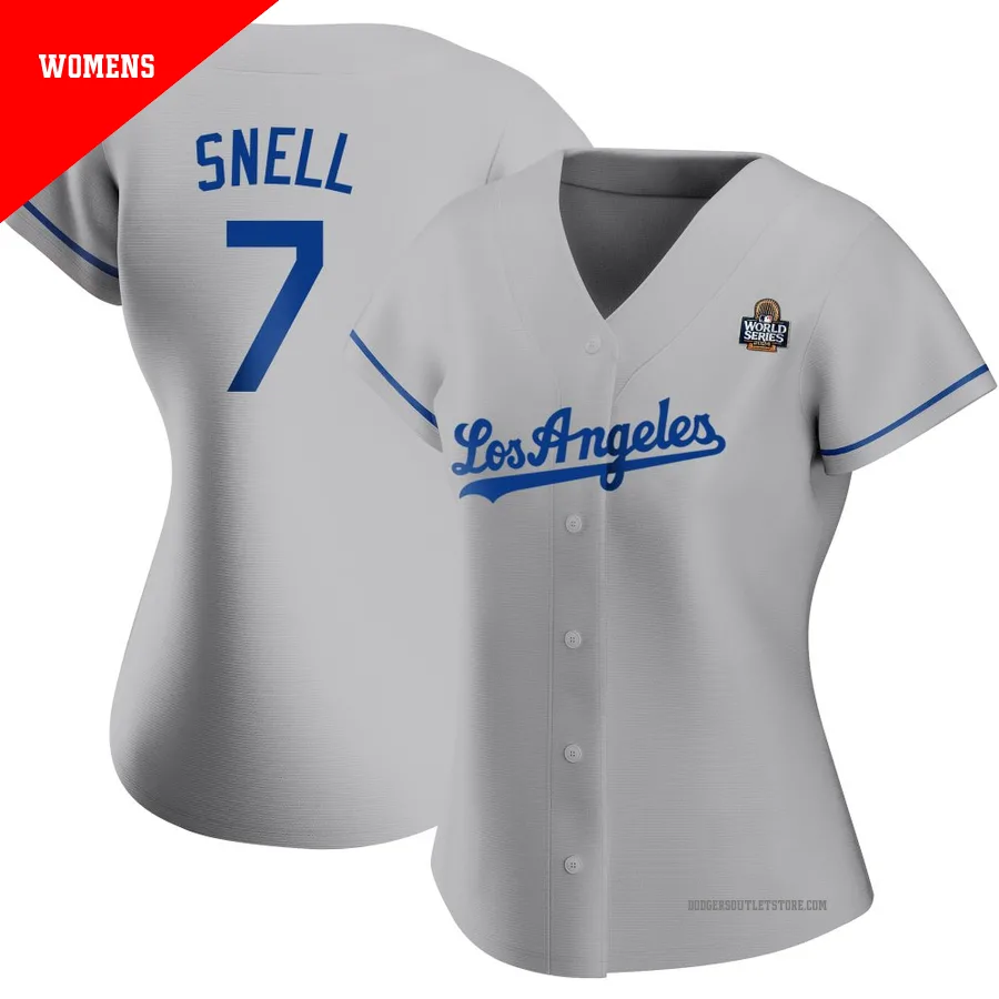Los Angeles Dodgers ＃7 Blake Snell Women's Gray Replica Road 2024 World Series Jersey