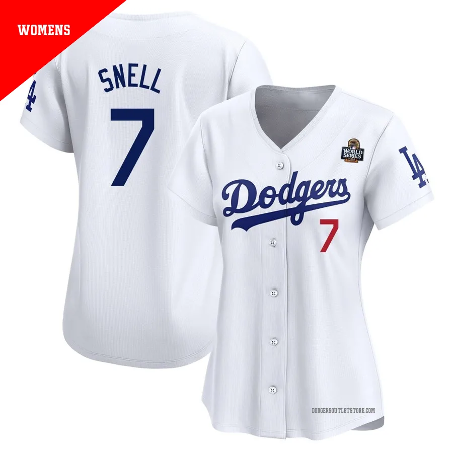 Los Angeles Dodgers ＃7 Blake Snell Women's White Limited Home 2024 World Series Jersey