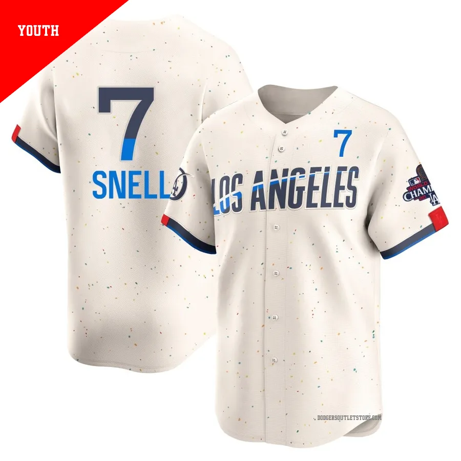 Los Angeles Dodgers ＃7 Blake Snell Youth Cream Limited 2024 City Connect World Series Champions Jersey