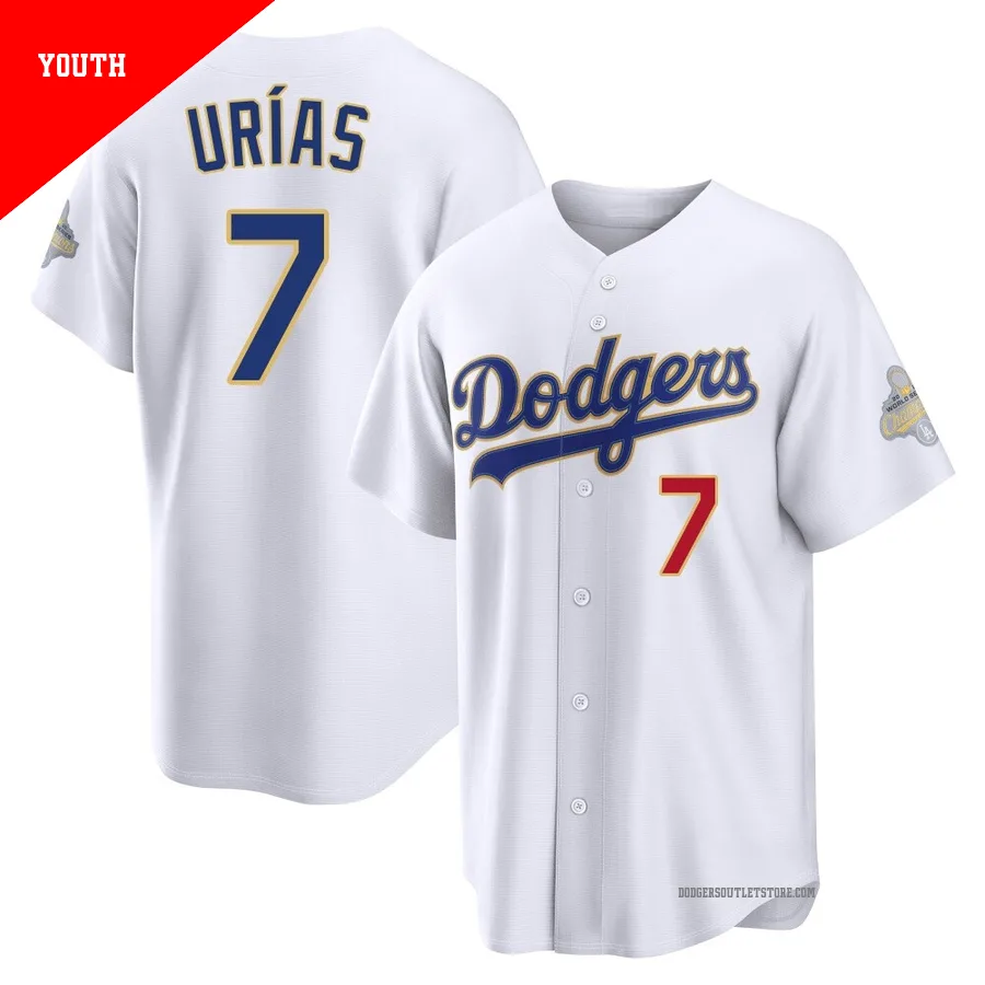 Los Angeles Dodgers ＃7 Julio Urias Youth Gold Limited White 2026 Collection Stadium Jersey
