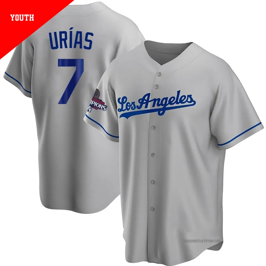 Los Angeles Dodgers ＃7 Julio Urias Youth Gray Replica Road 2024 World Series Champions Jersey