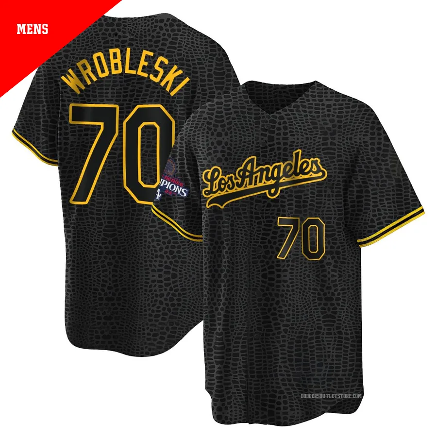 Los Angeles Dodgers ＃70 Justin Wrobleski Men's Black Replica Snake Skin City 2024 World Series Champions Jersey