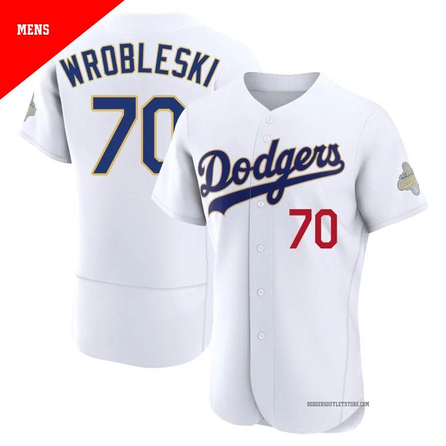 Los Angeles Dodgers ＃70 Justin Wrobleski Men's Gold Authentic White 2026 Collection Jersey